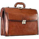 Banuce Vintage Leather Briefcase for Men 15.6 Inch Legal Attorney Lawyer Briefcase Doctor Bag for Work Business with Lock