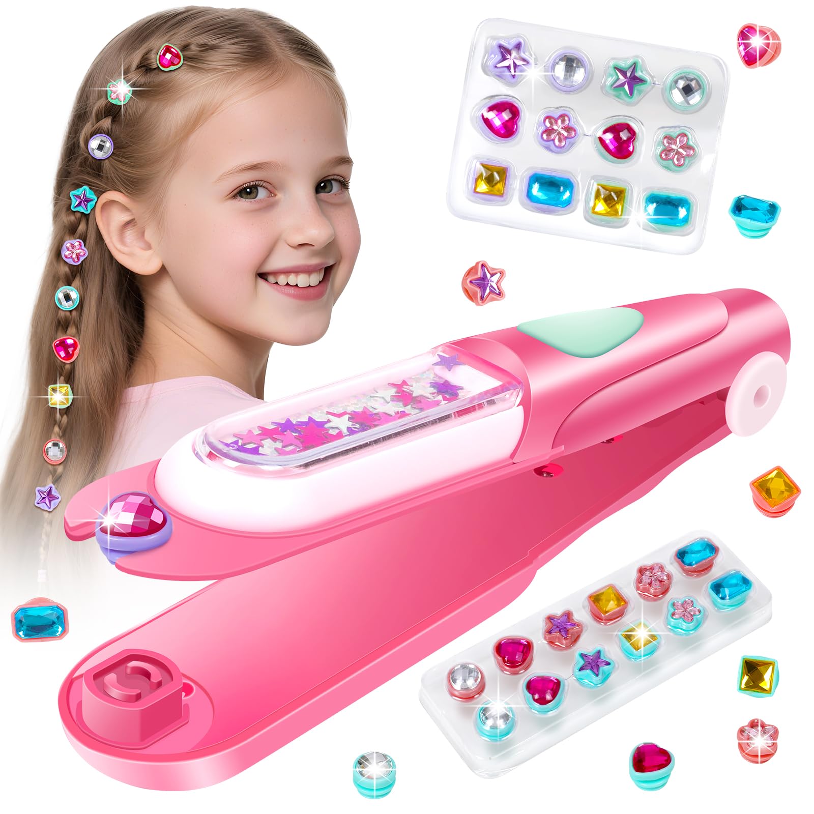Vunrahsg Hair Gem Stamper Kit Hair Accessories for Girls Toy Bling Hair Styling Tool Reusable Shining Diamonds Hair Bead Jewelry Crafts Styling Head Stuff Birthday Gifts Toys 3 4 5 6 7 8-12 Girl Toys