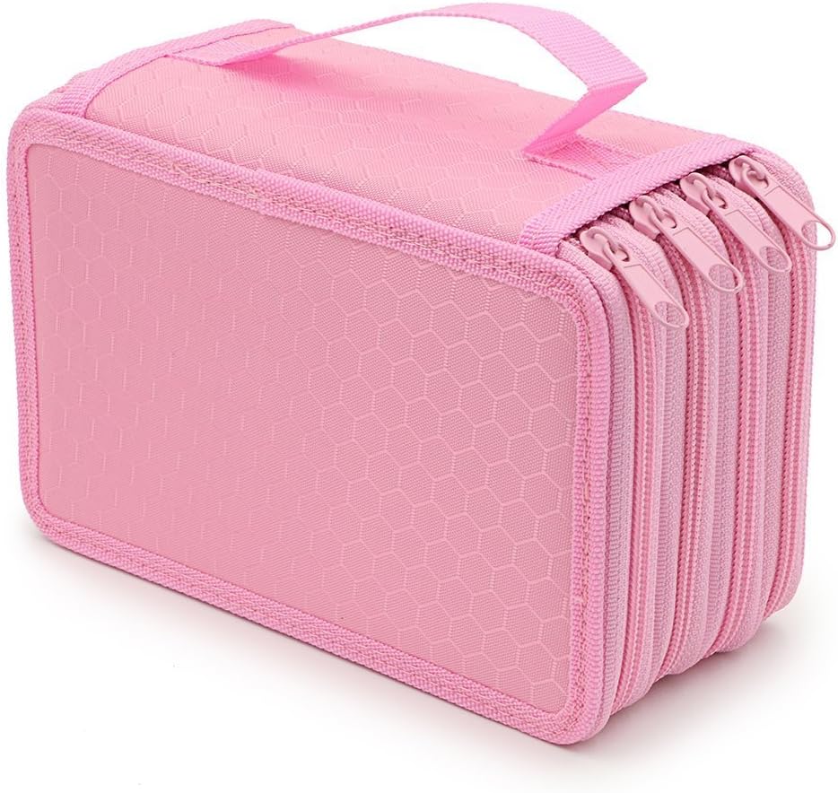Rashen 72 Inserting Portable Large Capacity Multi-layer Pencil Case Holder Pouch Bag Colouring Pencils Organiser for School Office Teenagers (Pencils Not Included) Pink