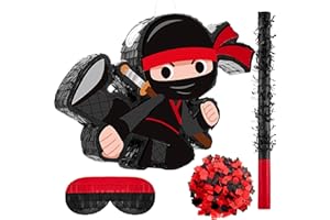 ZHANMAI Karate Ninja Piñata Ninja Birthday Party Supplies with Piñata Stick Confetti and Blindfold, Warrior Birthday Party Decor for Adults Game Black(17 x 11.6 x 3 Inch,Trendy Style)