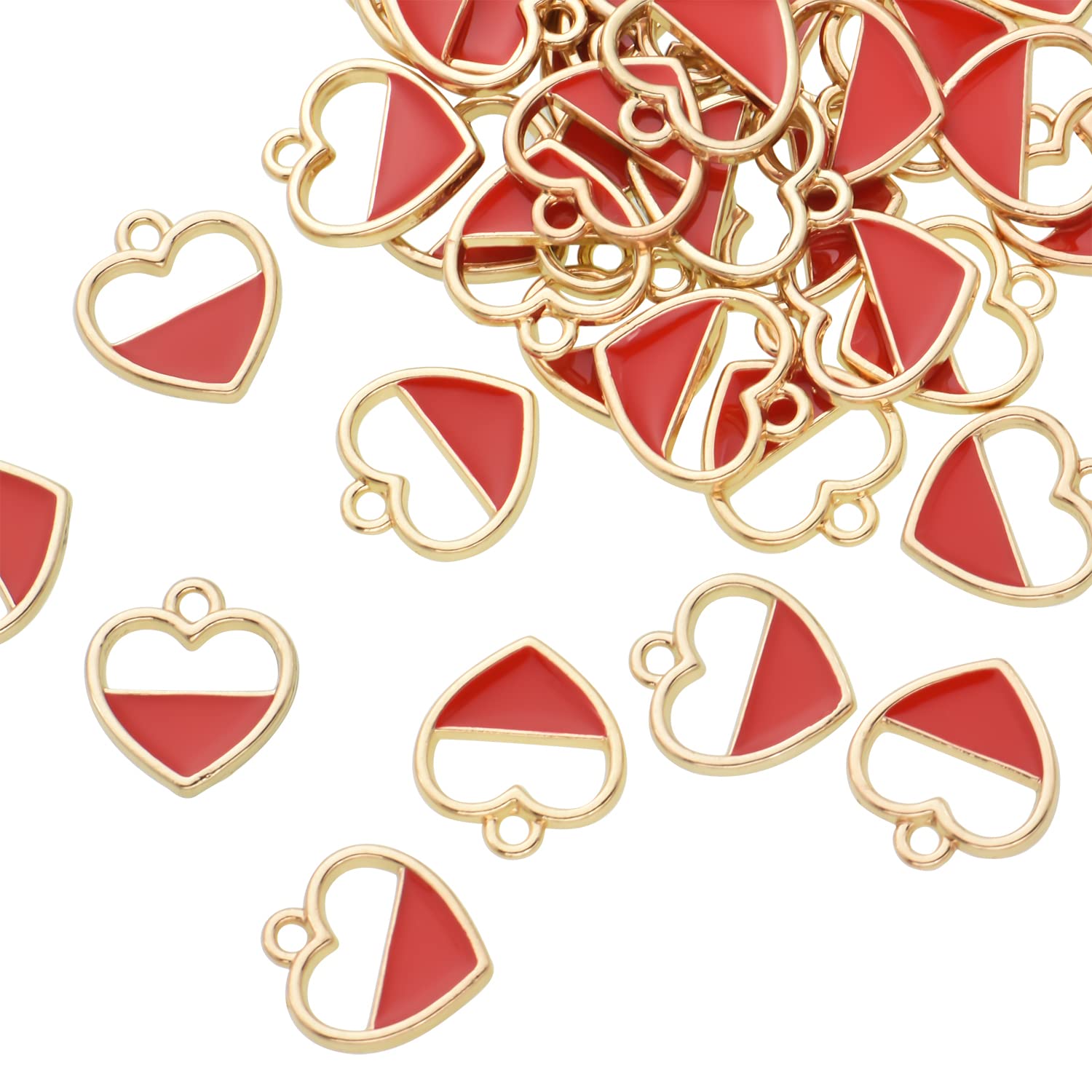 Pack of 80 Half Fulfilled Heart Enamel Charms Gold Plated Colored Pendants Hawaii Style Accessories for Necklace Bracelet Jewelry Making DIY Crafting
