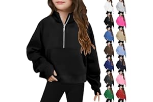 Dizorp Girls Half Zipper Sweatshirts Cute Trendy Fall Pullover Crop Tops for Teen Girls Long Sleeve Sweater Thumb Hole