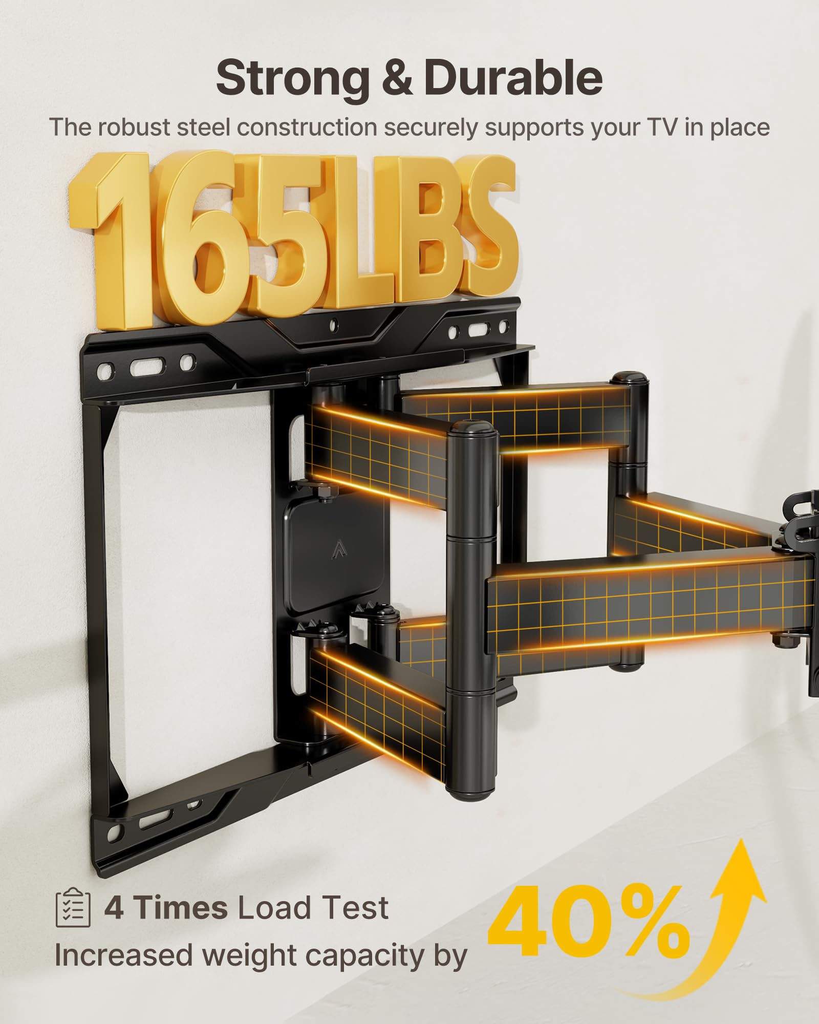 monTEK Heavy Duty TV Wall Mount for 37-90 inch TV up to 165lbs, 4X Load Tested, Full Motion with Dual Articulating Arms, Tool-Free Tilt, Swivel & Extend, VESA 200x100 to 600x400, Fits 12“/16