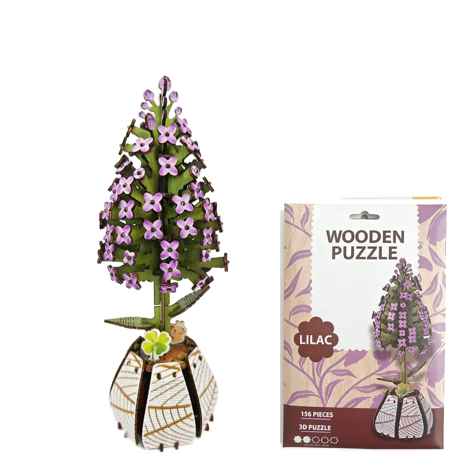 Quercalia 3D Wooden Flower Puzzle, DIY Craft Building Blocks for Adults, Valentine's and Mother's Day Gift (Lilac)