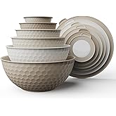 COOK WITH COLOR Mixing Bowls with Lids - 12 Piece Plastic Nesting Bowls Set includes 6 Prep Bowls and 6 Lids, Non Slip Bottom and Embossed Design - Microwave Safe (Brown)