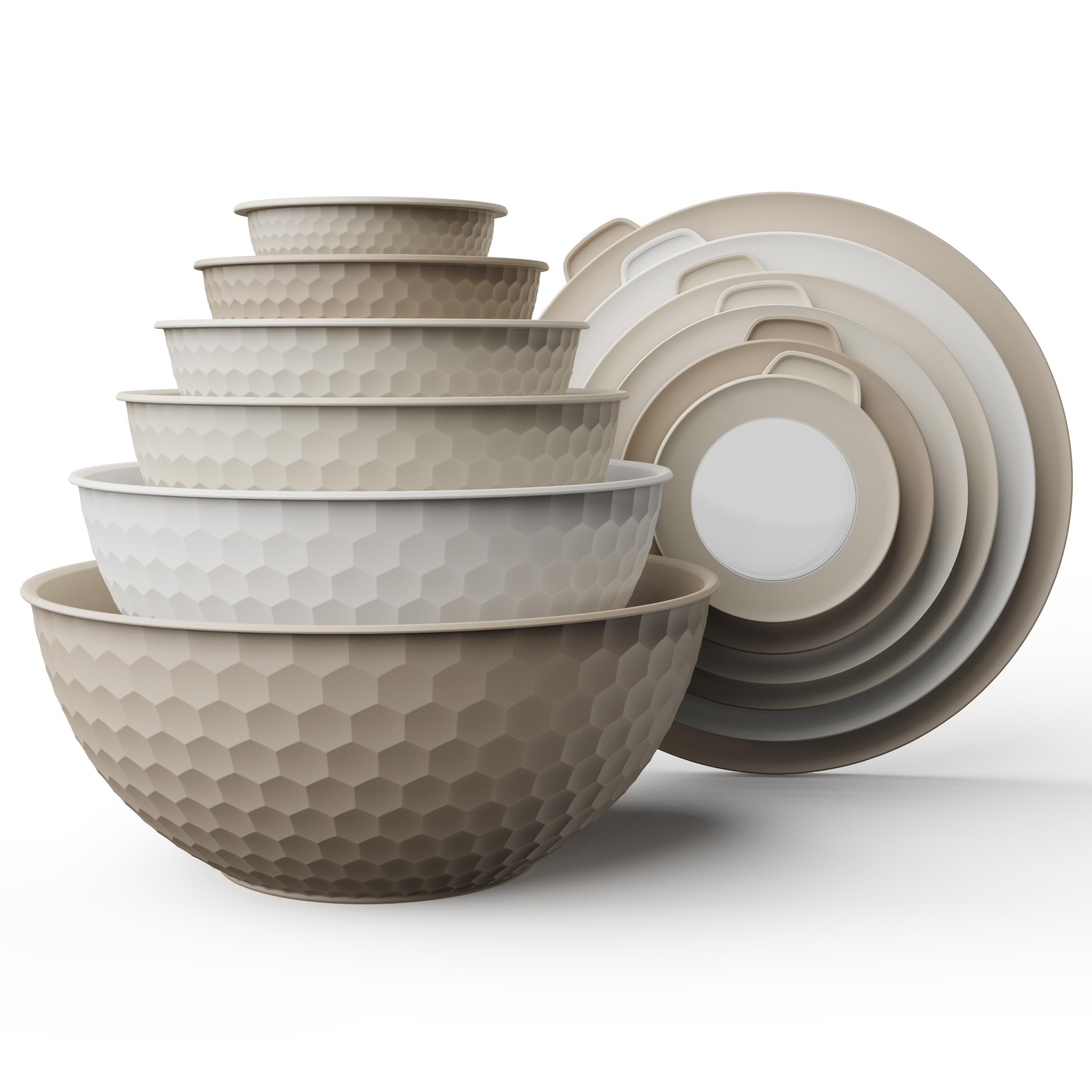 COOK WITH COLOR Mixing Bowls with Lids - 12 Piece Plastic Nesting Bowls Set includes 6 Prep Bowls and 6 Lids, Non Slip Bottom and Embossed Design - Microwave Safe (Brown) Image