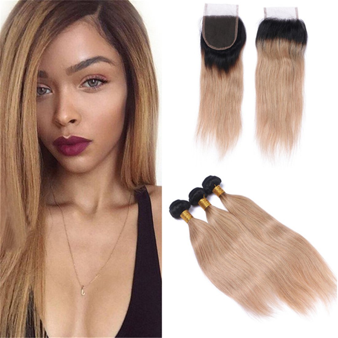Amazon Com Honey Blonde Ombre Bundles With Closure Silky