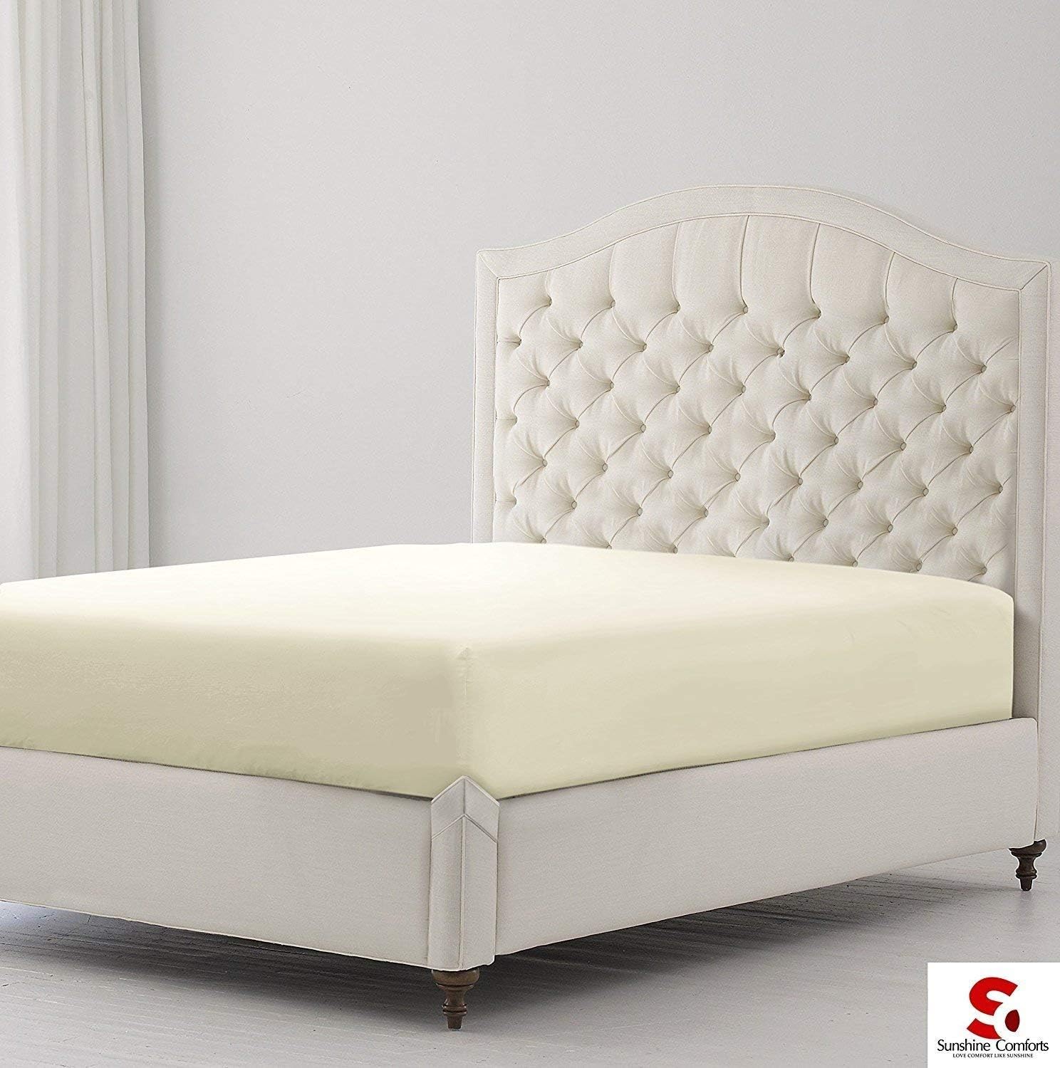 Sunshine Comfort® Percale Cotton Rich 180 Thread Count Non Iron 25cm Fitted Bed Sheets (Super King, Cream)