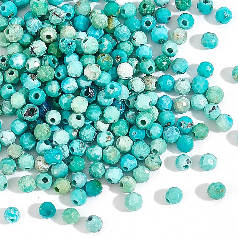 NBEADS About 203 Pcs Faceted Round Turquoise Beads, Mini Small Gemstone Ball Beads Natural Stone Beads Strands 2mm Tiny Bead Loose Spacer Beads for Jewelry Earring Making