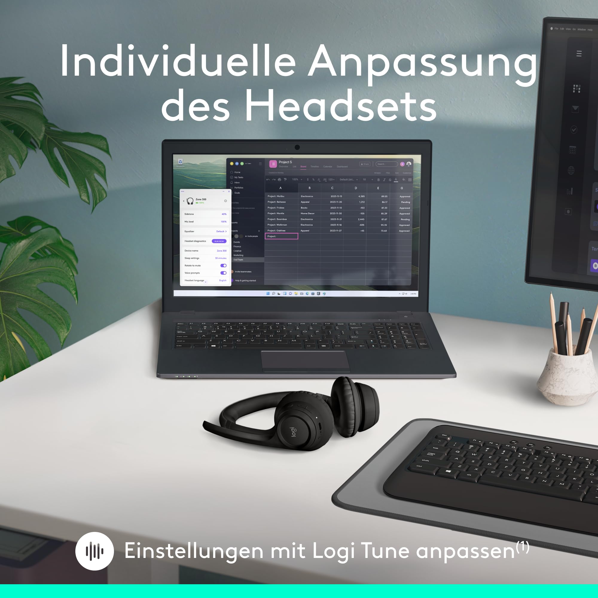 Logitech Zone 300 Wireless Bluetooth Headset mit Mikrofon inkl. Geräuschunterdrückung, kompatibel mit Windows, Mac, Chrome, Linux, iOS, iPadOS, Android - Schwarz 9