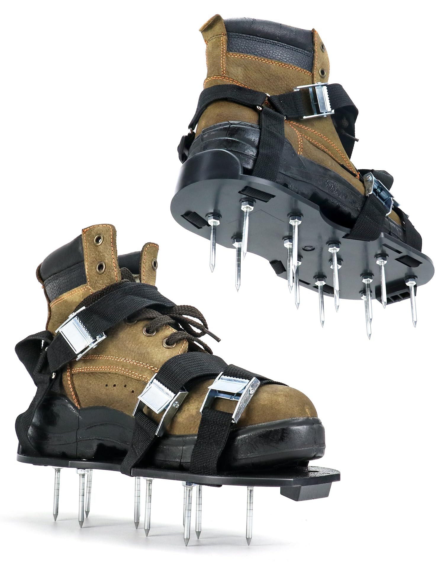 QWORK® Lawn Aerator Shoes - Sturdy Plastic Base with Metal Buckle Strap and 26 High-Performance Spikes