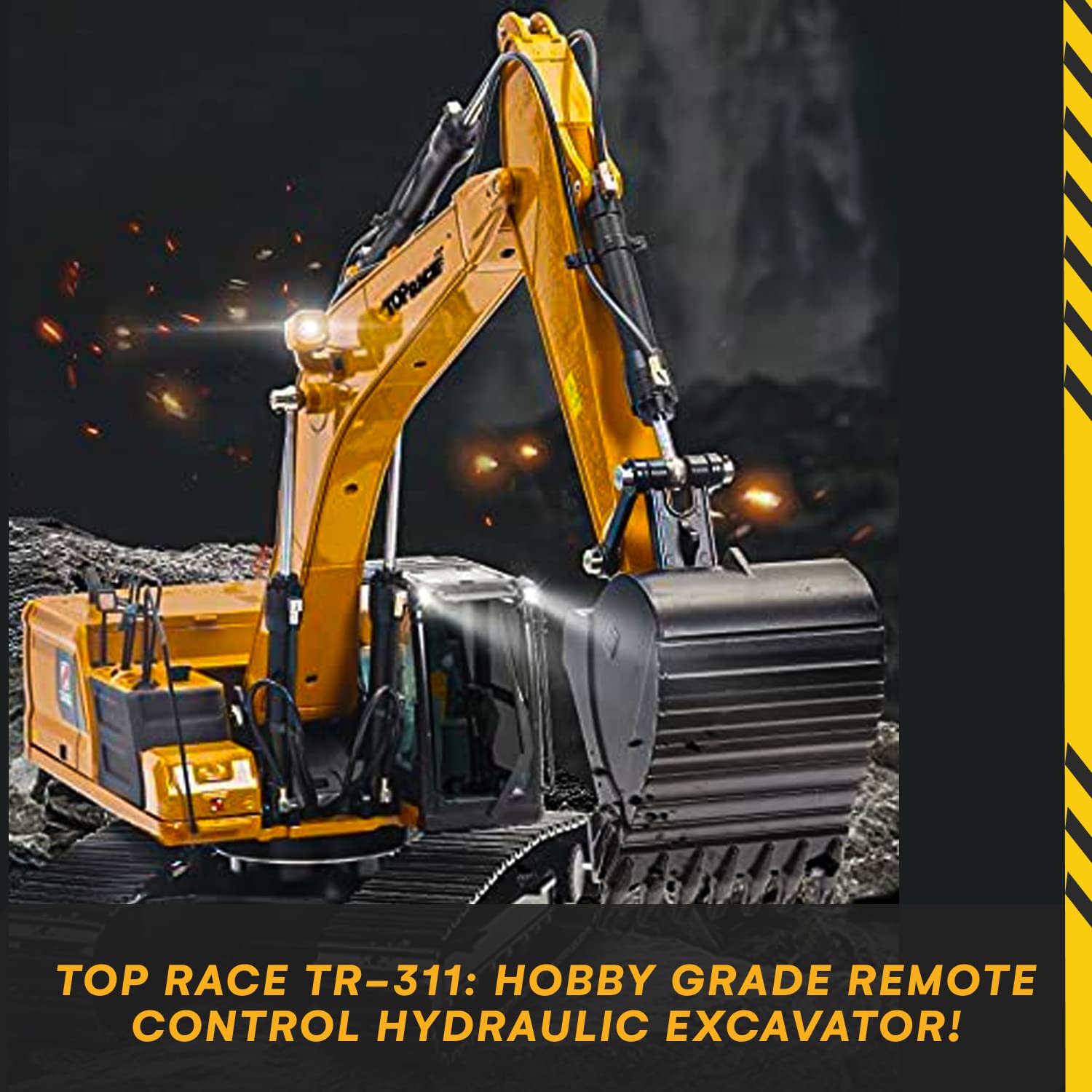 Top Race Hobby Grade Remote Control Hydraulic Excavator, All Included Battery, Hydraulic Oil, Transmitter, Ready to Run 1:14 Scale TR-311