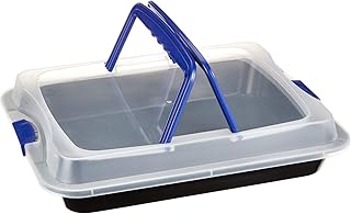 axentia Back- und Auflaufform, antihaftbeschichtete Backform mit Transporthaube aus Kunststoff, Schutzbox aus Carbonstahl, Transportbox mit 2 Tragehenkeln, Maße der Kuchenform ca. 40 x 32 x 5 cm