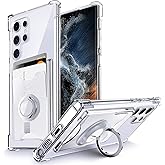 Shields Up for Samsung Galaxy S22 Ultra Case, Galaxy S22 Ultra Case, Minimalist Wallet Case with Card Holder [3 Cards] & Ring Stand, Slim Protective Shockproof Cover for Samsung S22 Ultra - Clear
