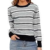 Women Sweater Long Sleeve Striped - Pullover Sweaters, Crew Neck Lightweight Fit Knit Tops, Spring Fall Trendy Outfits