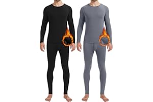 Patelai 2 Pack Men Thermals Top and Bottom Set Undergarments Lined Thermal Underwear Men Base Layer for Fall Winter