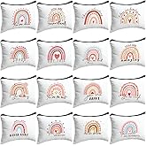 Pinkunn 16 Pcs Valentines Canvas Makeup Bags Bulk Inspirational Christian Women Religious Galentine Gifts Inspirational Bible Verse Pencil Pouch Makeup Bags with Zipper for Travel(Rainbow)
