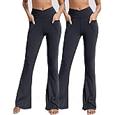 Showitty 2 Pack Flare Leggings for Women with Pockets, Crossover High-Waisted Tummy Control Yoga Pants