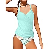 AGAPENG Girls Tankini Swimsuit Twist V Neck Bathing Suit Ruched Girls Swimsuit Two Piece Printed Girls' Swimwear 9-16 Years