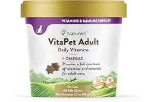 NaturVet VitaPet Adult Daily Vitamins Plus Omegas for Cats, 60 ct Soft Chews , Made in USA