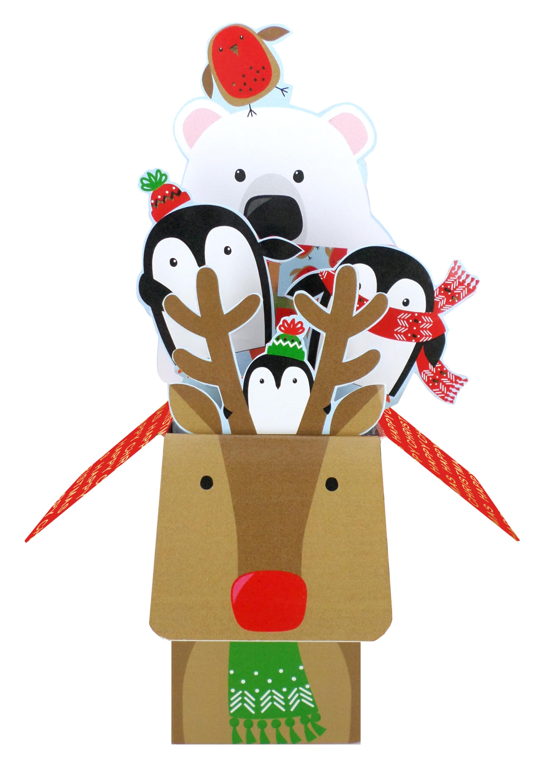 Clever Cubes Pop Up Reindeer, Bear & Penguins Fun Christmas Card 3D Xmas Card XCU012