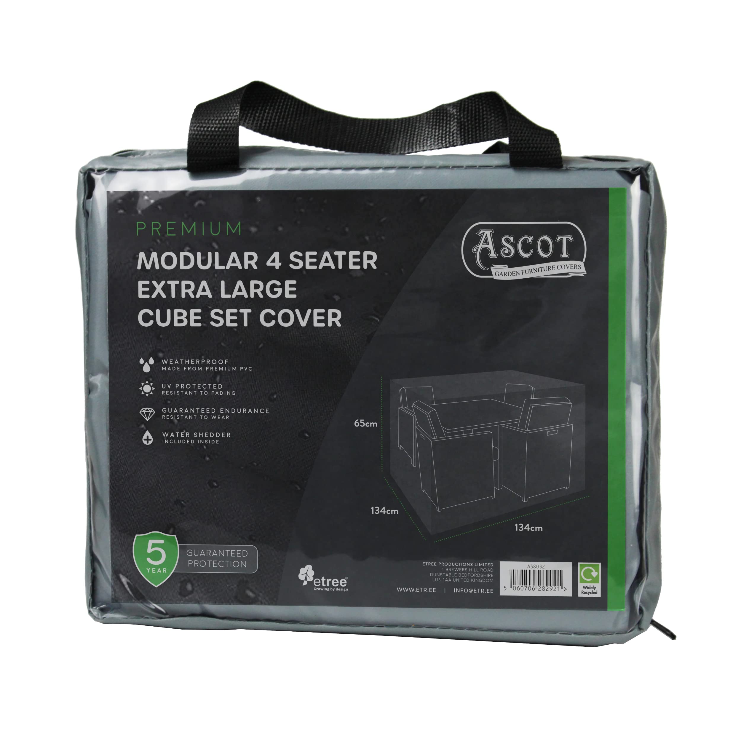 Ascot Premium Modular 4 Seater Cube Set Cover XL - 134 X 134 X 65 H Modern Grey