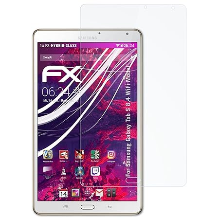 atFolix Glasfolie kompatibel mit Samsung Galaxy Tab S 8.4 WiFi Model Panzerfolie, 9H Hybrid-Glass FX Schutzpanzer Folie