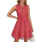 ZESICA Women's Summer Sleeveless Mini Dresses 2026 Spring V Neck Hollow Out Eyelet Flowy A Line Beach Vacation Sundress