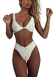 geluboao Women Blue Floral High Waisted Bikini Sexy