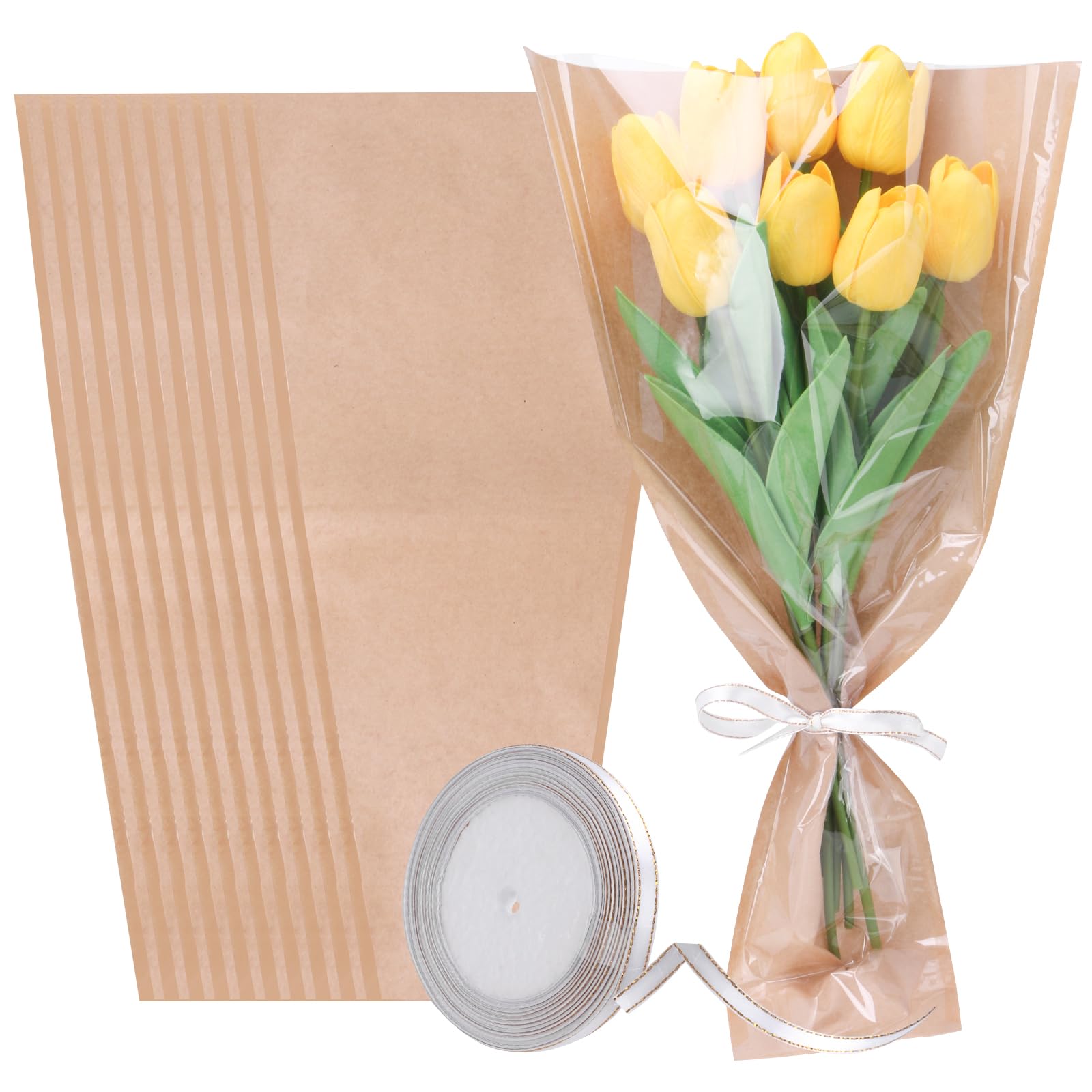 Photo 1 of JIYUANCH 40Pcs Flower Wrapping Bags Kraft Paper Flower Sleeves for Bouquets Flower Bags for Birthday Wedding Graduation Gift, Florist Wrap Supplies 9.5x18 Inch