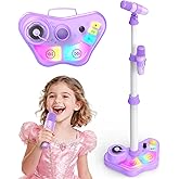 Kids Stand Rechargeable Karaoke Machine Toys with 2 Wireless Mic, Microphone Gifts for 3 4 5 6 7 8 Year Old Girls Grandkids, Bluetooth Speaker with LED Lights Birthday Gift for Age 3-8
