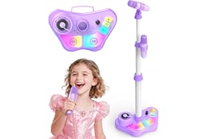 FUNFORFUN! Kids Stand Rechargeable Karaoke Machine Toys with 2 Wireless Mic, Chirstmas Microphone Gifts for 3 4 5 6 7 8 Year Old Girls Grandkids, Bluetooth Speaker with LED Lights Birthday Gift for Age 3-8