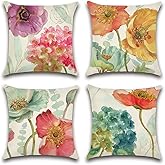 Artscope Set of 4 Waterproof Throw Pillow Covers 18x18 Inches, Hydrangea and Lotus Pattern Decorative Cushion Covers, Perfect to Outdoor Patio Garden Living Room Sofa Farmhouse Decor