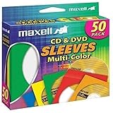 Maxell 190134 CD & DVD Paper Storage Envelope Sleeves with Clear Plastic Windows Multi-Color 50 Pack (Paper)