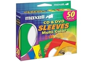 Maxell 190134 CD & DVD Paper Storage Envelope Sleeves with Clear Plastic Windows Multi-Color 50 Pack (Paper)