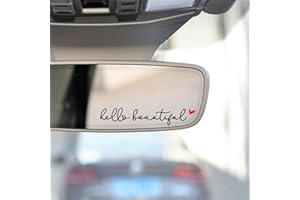 OFLYDESIGNS 2 x Hello Beautiful Rearview Mirror Decal with Heart, Beautiful Reminder, Rearview Mirror Sticker, Affirmation Sticker, Positive Affirmation, Vanity Mirror Decal, Water Bottle Sticker