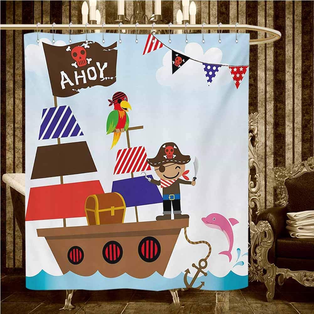 Amazon Ahoy Its A Boy 室内装飾シャワーカーテン かわいい海賊 子供 宝箱 船の背景 イラスト フック付き マルチカラー 55 X 72インチ シャワーカーテン ホーム キッチン オンライン通販