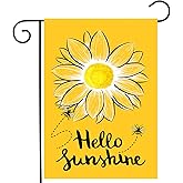 Hello Sunshine Garden Flag Bee Sunflower Flag Summer Garden Flags for Outside Yellow Flower Flag 12x18 Double Sided Yard Outdoor Front Porch Decor