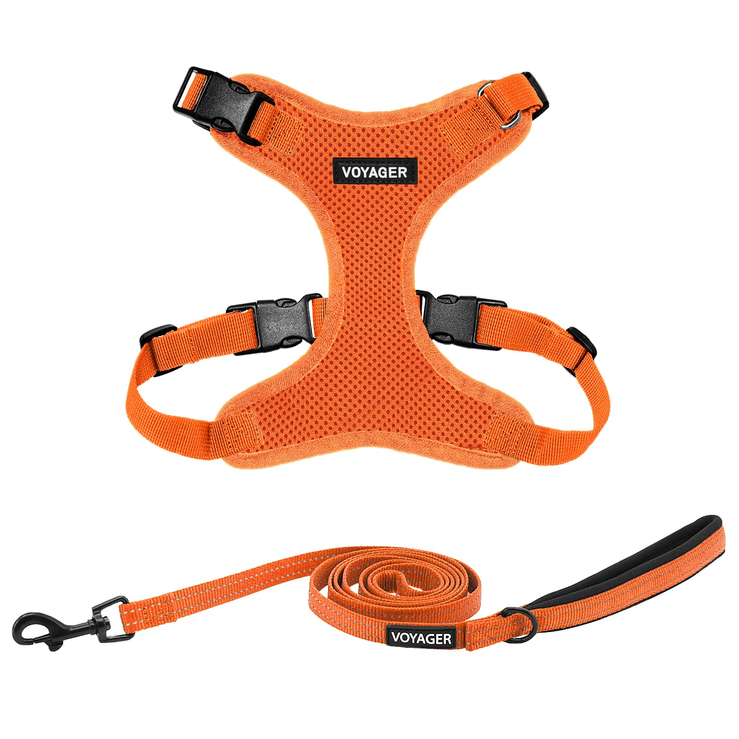 Voyager Step-in Lock Dog Harness w Reflective Dog Leash Combo Set with Neoprene Handle 5ft - Supports Small, Medium and Large Breed Puppies/Cats by Best Pet Supplies - Orange, XS