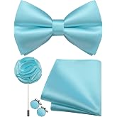 Ailisus Solid Color Bow Ties for Men Silk Pre-tied Tuxedo Bowtie Set 4PCS | Pre-tied in 3 seconds,adjustable 4PCS bow tie and pocket square cufflinks lapel pin set,wedding,formal,party,prom,graduation