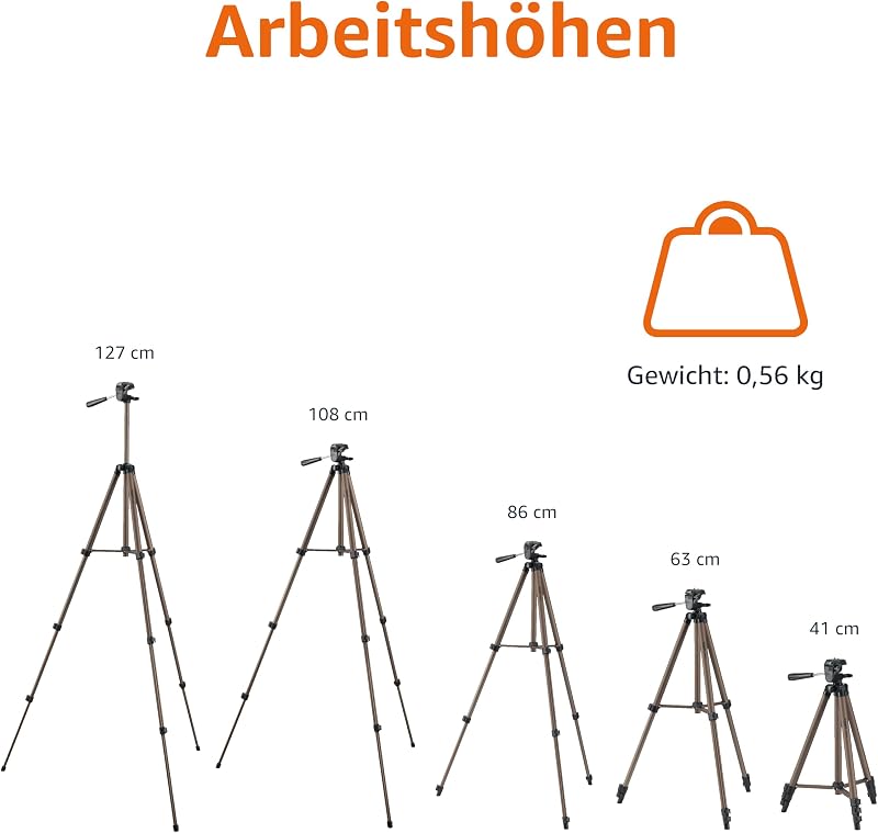 Kamerastativ, 127,0cm/50,0in, Leicht, mit Tasche, Höhenverstellbar, für DSLR-Kameras, Champagnerfarben