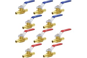 FGBNM 10pcs PEX Ball Valves, 1/2" Valves/ 3/4" Valves, PEX Brass Full Port Shut-off Ball Valve, Quarter Turn HOT (RED) COLD (BLUE) of Water Stop Shut off (1/2", 10pcs)