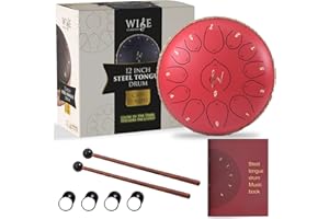 Steel Tongue Drum, Wise Harmony Steel Drum,12 Inch 13 Note Steel Hand Drum with Bag Music Book Drumsticks, Glow In The Dark, Musical Education, Meditation or Yoga, Zen Gift (Red)