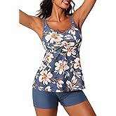 Summer Mae Womens Tankini Swimsuits 2025 Two Piece Bathing Suits Tummy Control Ruched Swim Suits with Shorts
