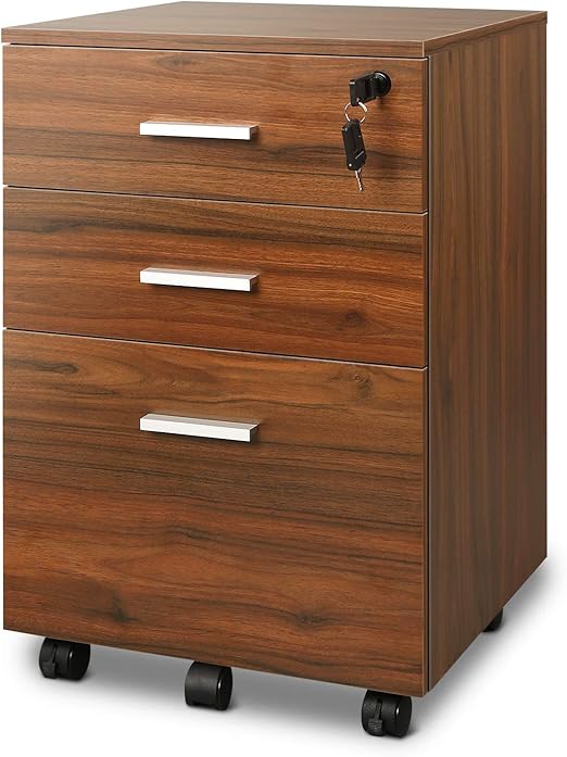 Devaise Fully Assembled Mobile Wood Filing Cabinet File Cabinet With 3 Drawer For A4 Size Walnut Amazon Co Uk Kitchen Home