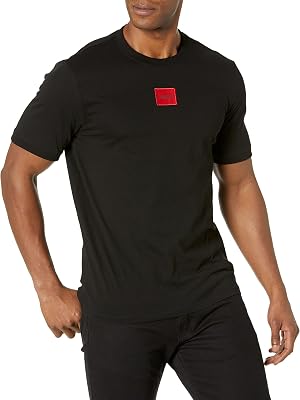 Camiseta Acanalada de Cuello Redondo para Hombre, Ajuste Regular, Logotipo Central, Negro Cuervo, M