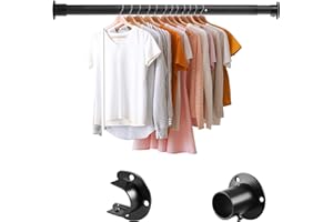 DWELSPIRE Closet Rod, 17 to 86 inches Adjustable Closet Rods for Hanging Clothes Heavy Duty Closet Hanging Rod Metal Black Rod for Closet, Wardrobes, Bathroom, Windows