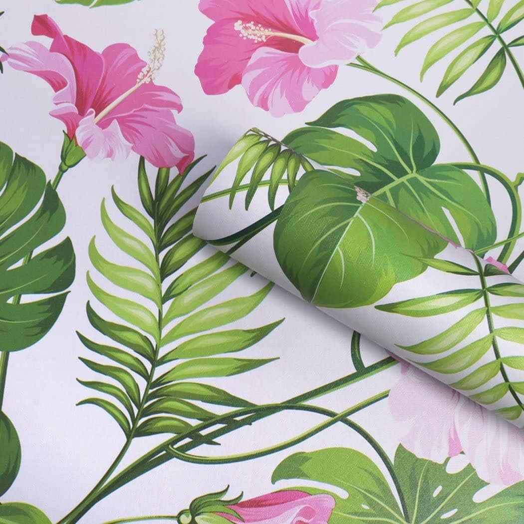 Self Adhesive Vinyl Decorative Tropical Floral Furniture Sticker Paper Shelf Drawer Liner Wallpaper for Walls Kitchen Cabinets Dresser Drawer Table Furniture 45CMx3M - Image 3