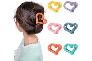 Heart Hair Claw Clips for Women - HAIMEIKANG Floral Medium Large Hair Claws for Long Hair Strong Hold Jaw Hair Clamps for Thin Hair Non Slip Hair Clips Matte Hair Clamps for Medium Thick Hair (6 colors set)