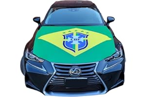 BOBBLE FINGERS FIFA World Cup Soccer Brazil Car Flag Hood Cover Country International Futbol Team Slip-On Washable Elastic Weatherproof Fabric, Non-Adhesive Banner 3.5 x 5 Ft Fits Most Cars USA Ship